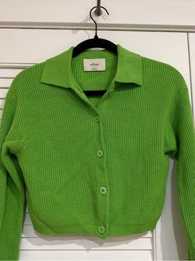 Wilfred Green Button-Up Ribbed Knit Sweater